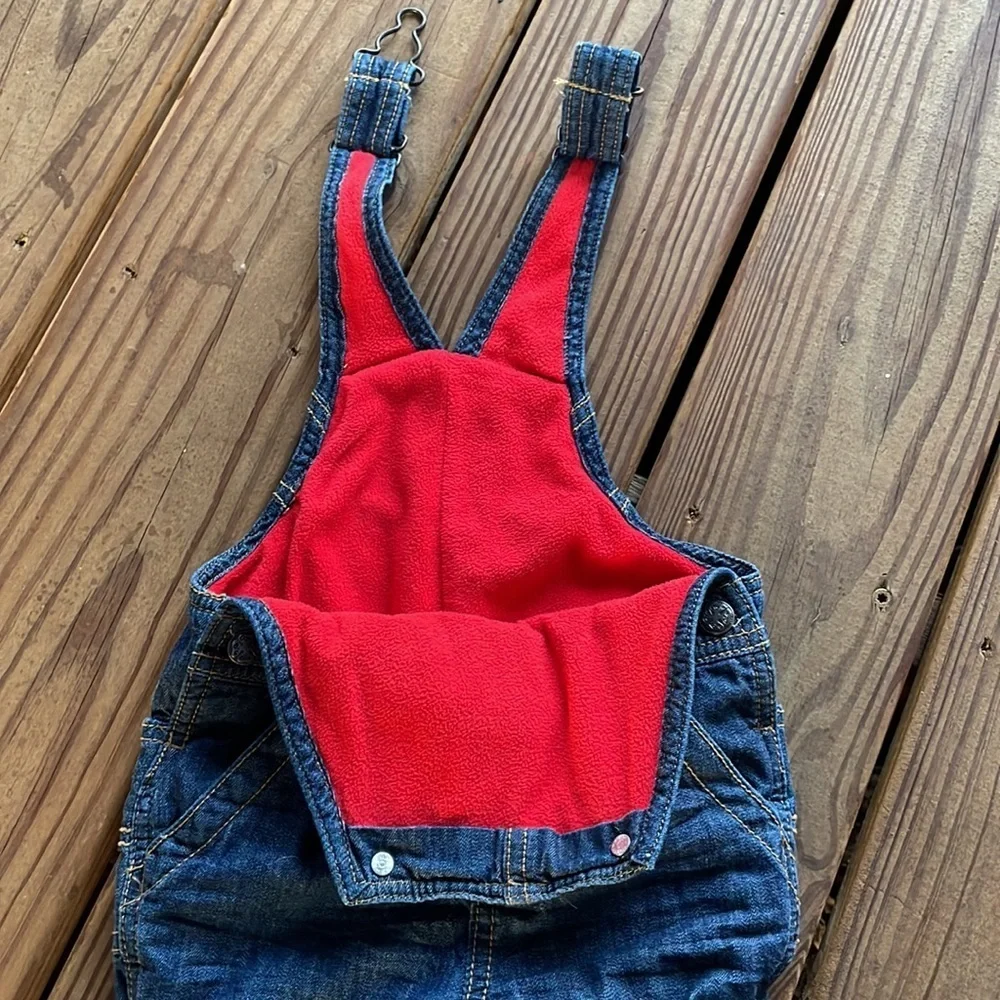 Oshkosh B'gosh Vestbak Denim Bib Overalls Red Fleece Lined 12 months